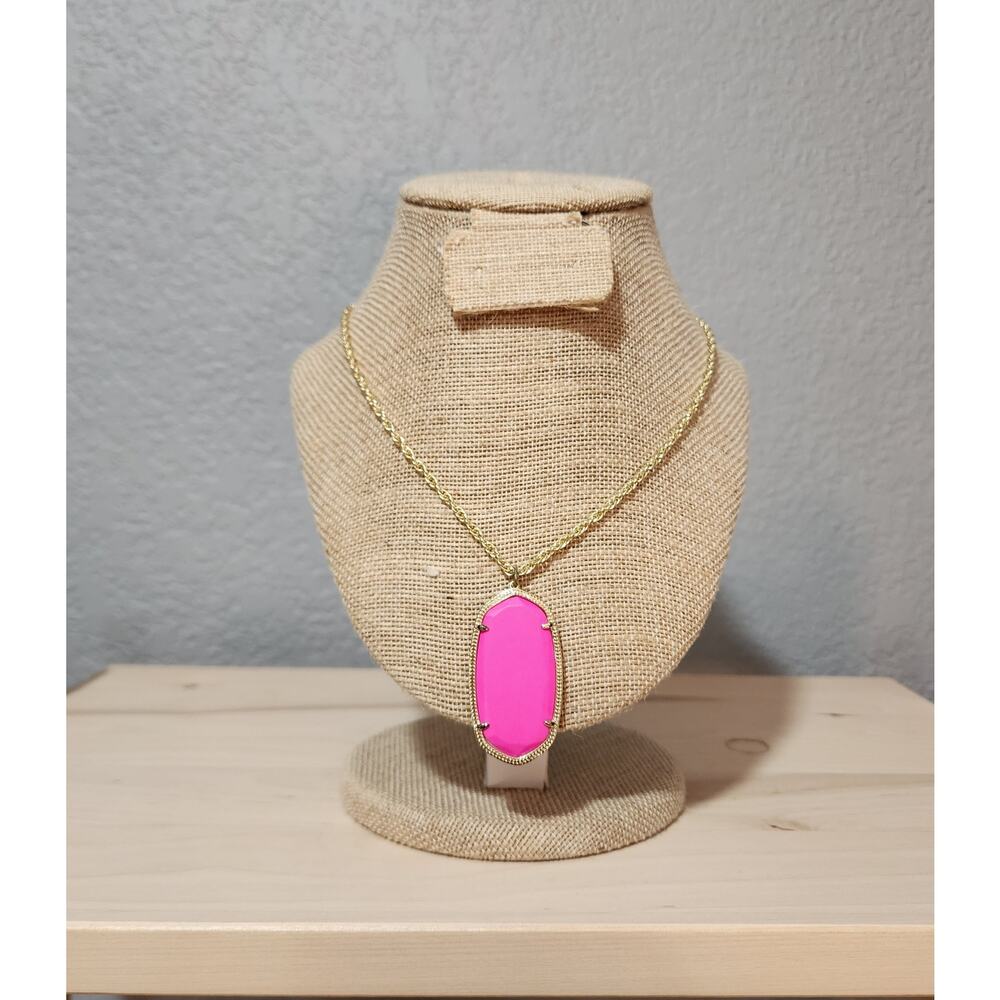 Kendra Scott Gold Tone Pink Opaque Stone Long Pendant Necklace